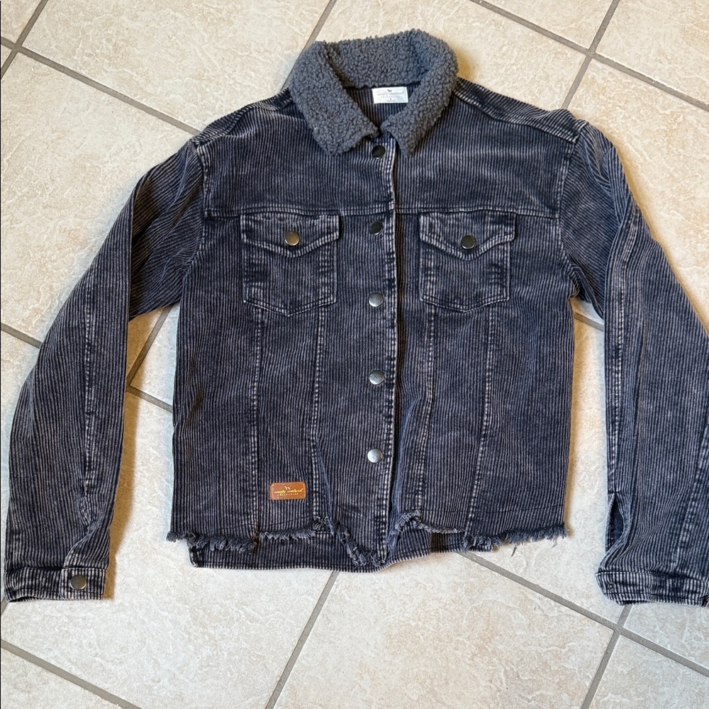 Simply Southern Gray/black corduroy Jacket with Sherpa Collar
